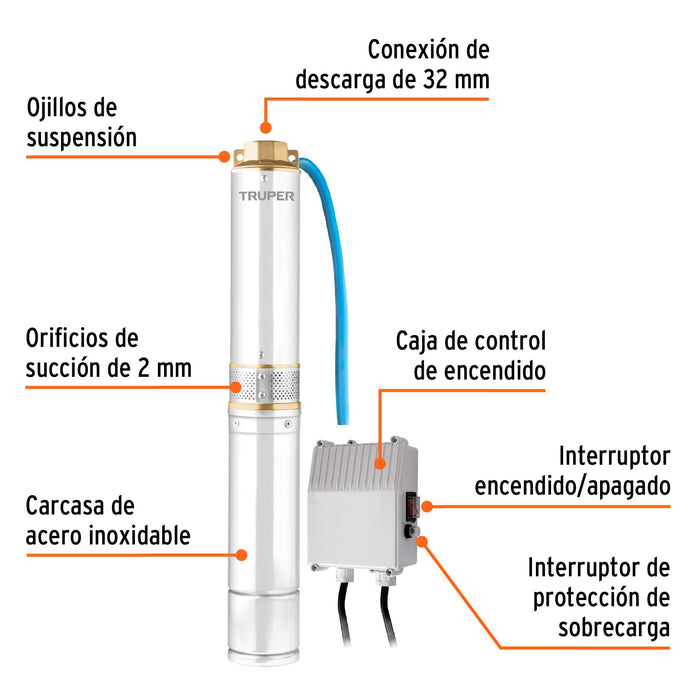 Bomba-sumergible-para-pozo-profundo,-3/4-HP,-agua-limpia