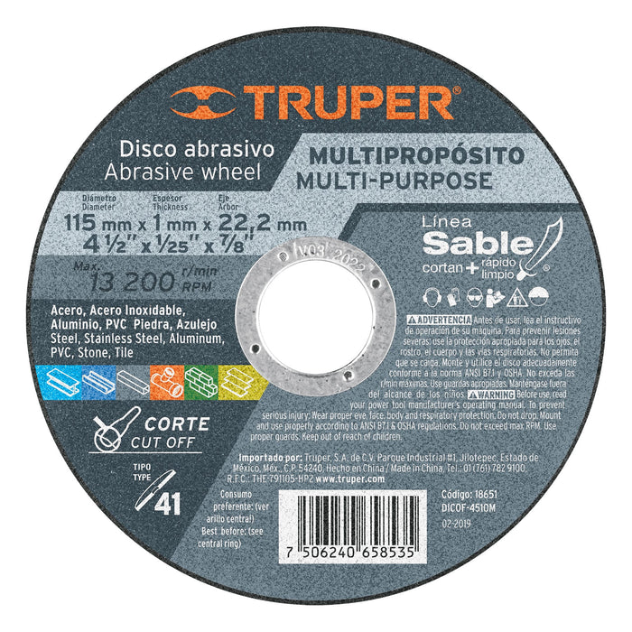 Caja con 10 Disco-Tipo-41-de-4-1/2"-x-1-mm-corte-multimaterialSable