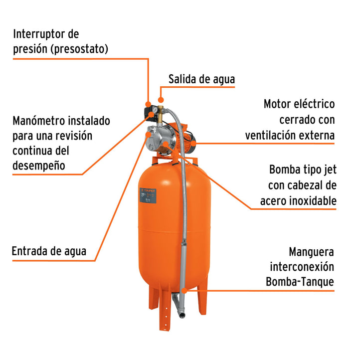 Bomba-hidroneumática-1-1/2-HP,-150-litros,-Truper