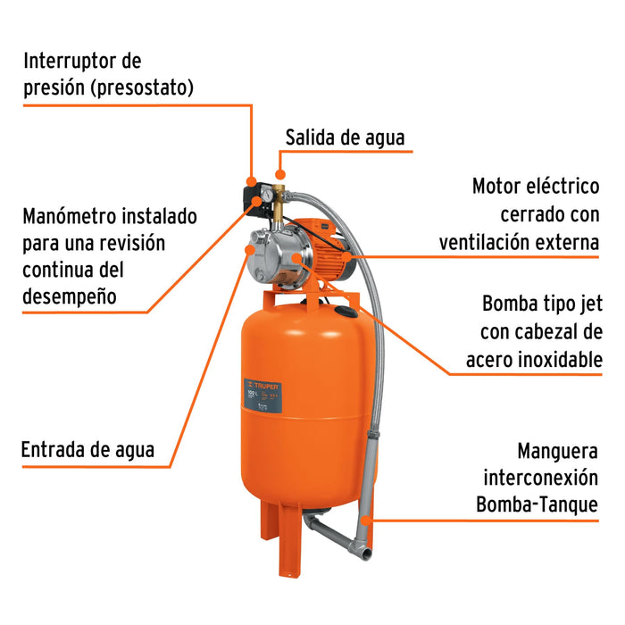 Bomba-hidroneumática-1-HP,-100-litros,-Truper