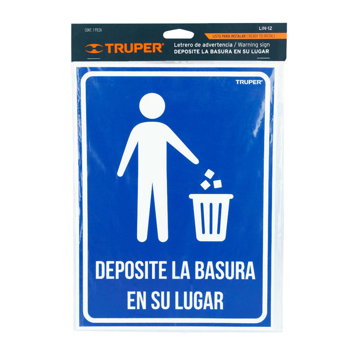 Letrero señalización"DEPOSITE LA BASURA EN SU LUGAR",21x28cm