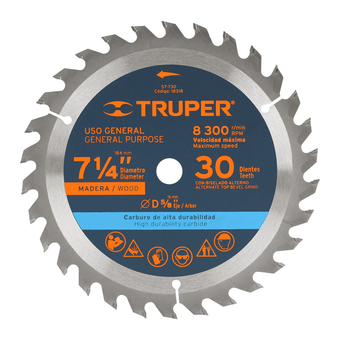 Disco-sierra-7--1/4"-para-madera,-30-dientes-centro-5/8"