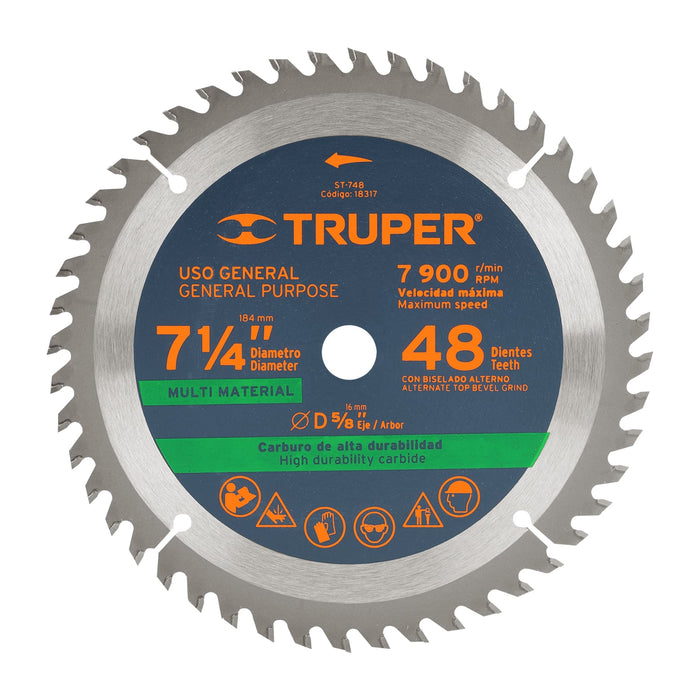 Disco-sierra-7-1/4"-multimaterial, 48 dientes centro 5/8"