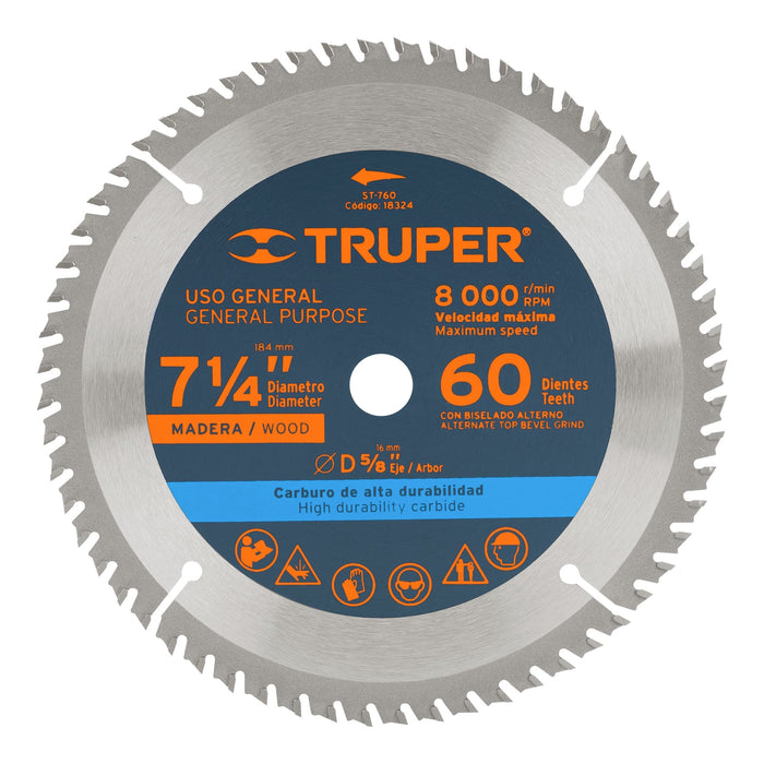 Disco-sierra-7--1/4"-para-madera,-60-dientes-centro-5/8"