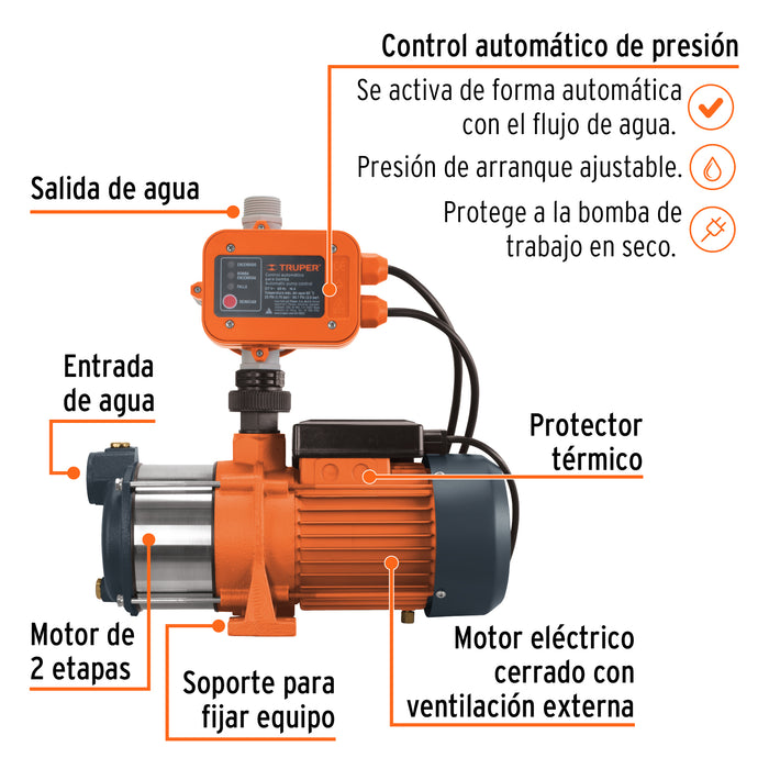 Bomba presurizadora multietapas 3/4 HP