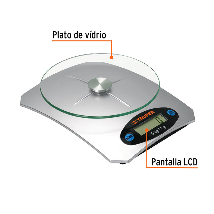 Báscula capacidad 510 lb digital para cocina c/plato de vidrio