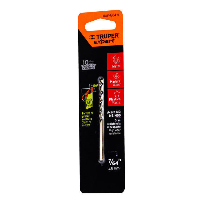 Broca HSS 7/64" Trugold para metal en blíster