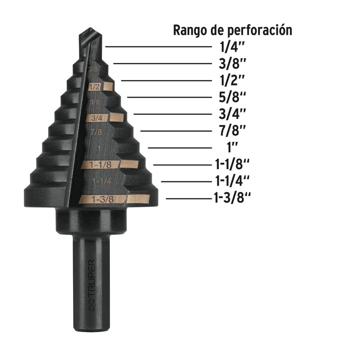 Broca escalonada óxido negro 10 escalones 1/4" a 13/8"