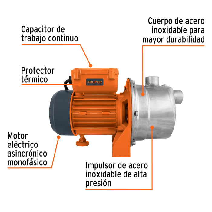 Bomba-eléctrica-tipo-jet-para-agua,-acero-inoxidable,1/2-HP