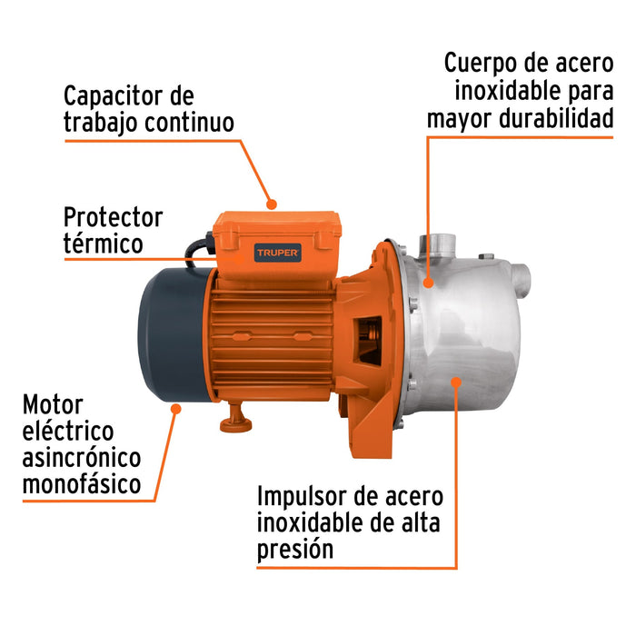 Bomba-eléctrica-tipo-jet-para-agua,-acero-inoxidable,-1-HP