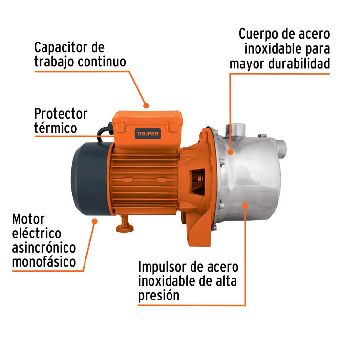 Bomba-eléctrica-tipo-jet-para-agua,-acero-inoxidable,-3/4-HP