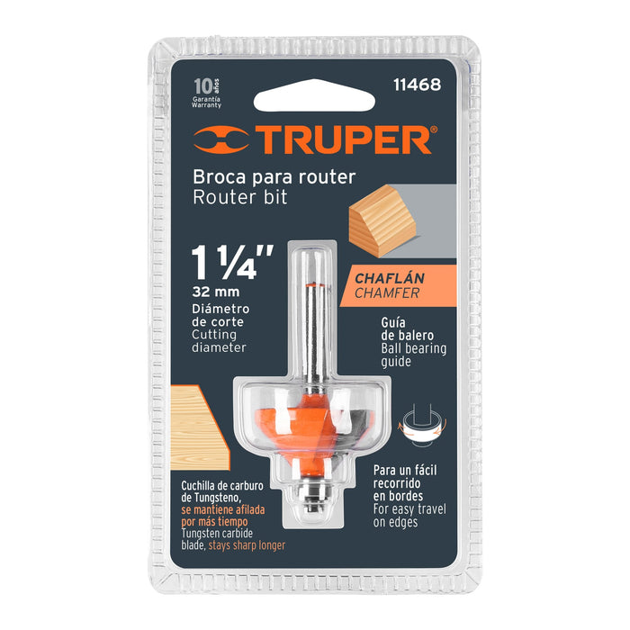 Broca para router, chaflán, 11/4" con balero