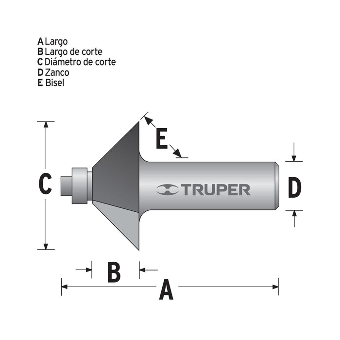 Broca para router, chaflán, 11/4" con balero