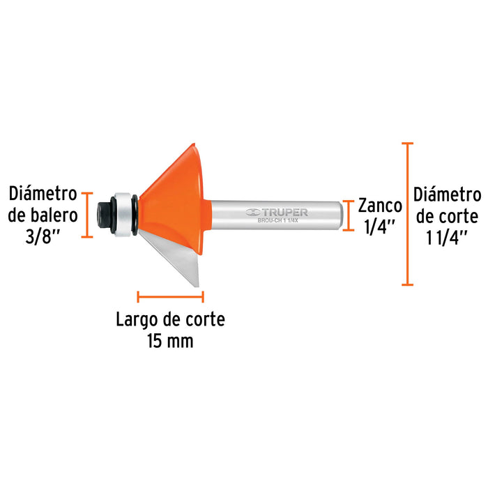 Broca para router, chaflán, 11/4" con balero