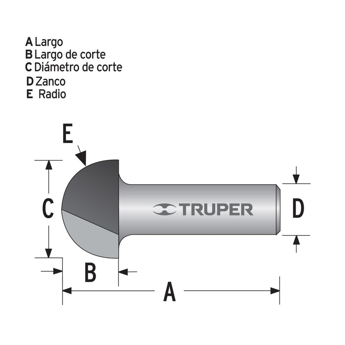 Broca para router, media caña, 1/2" con balero