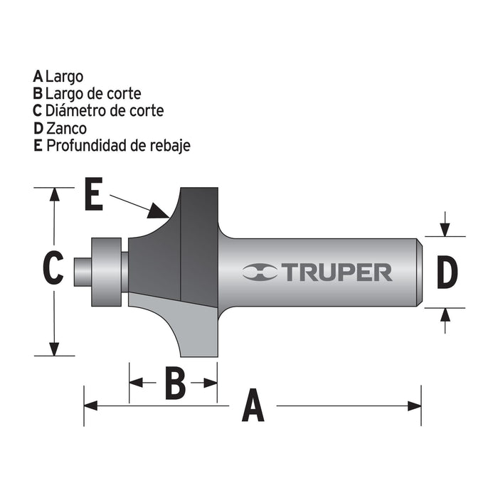 Broca para router, redondeado, 1" con balero