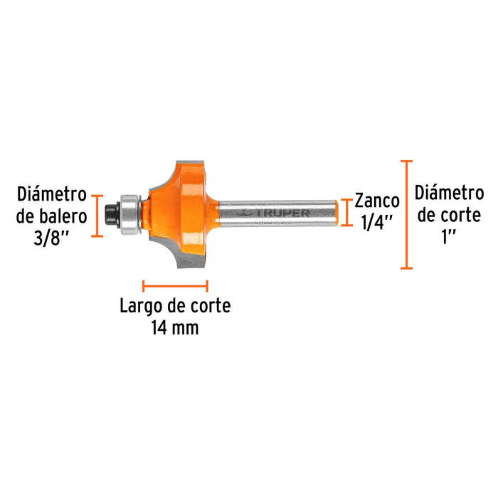 Broca para router, redondeado con moldura, 1" con balero