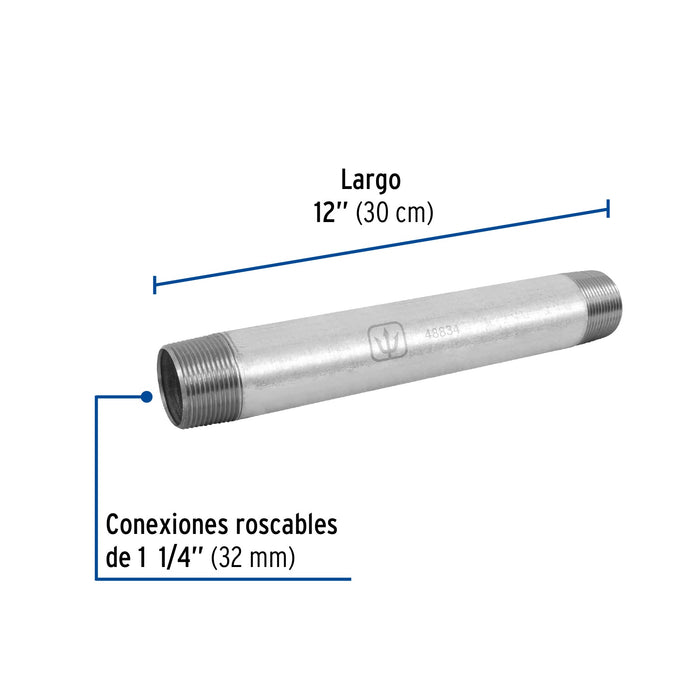 Bolsa con 4 Niple de acero galvanizado 1-1/4 x 12"