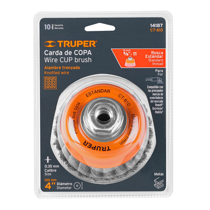 Carda-copa-4"-alambre-trenzado-fino,-eje-5/8"-11,-Truper