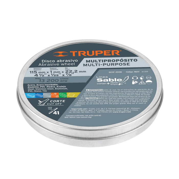 Caja con 10 Disco-Tipo-41-de-4-1/2"-x-1-mm-corte-multimaterialSable
