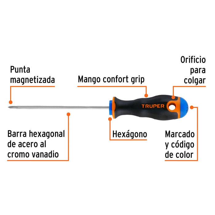 Desarmador de cruz 1/8" x 4" mango Comfort Grip