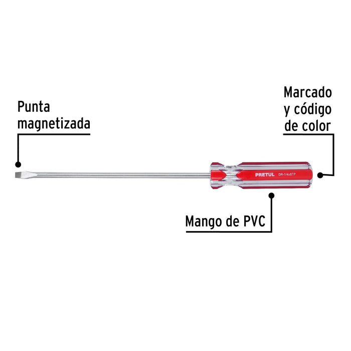 Desarmador plano 1/4 x 8" mango de PVC