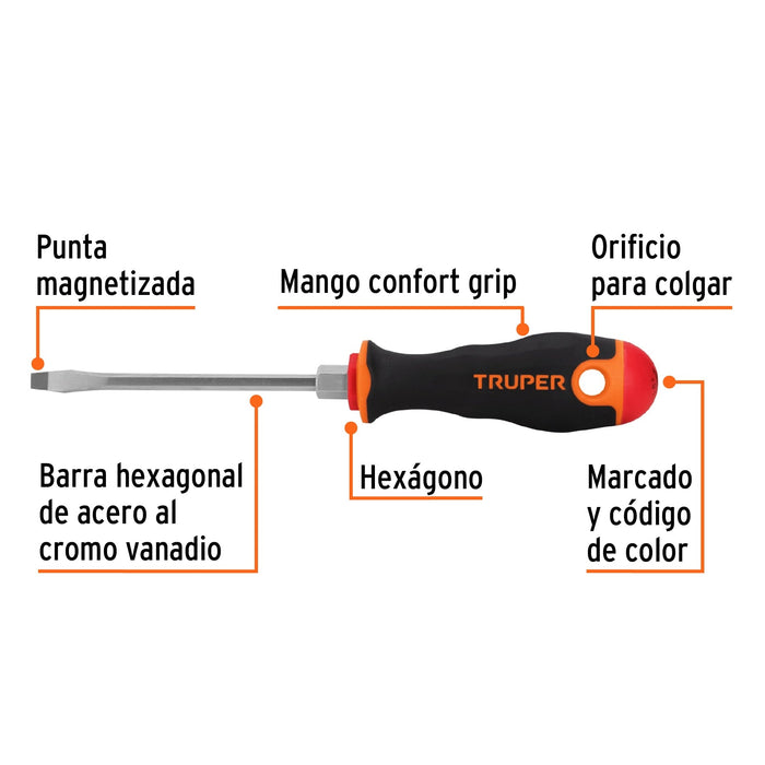 Desarmador plano 3/16" x 4" mango Comfort Grip