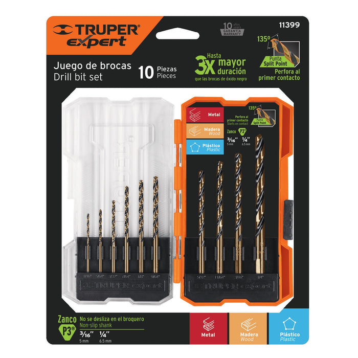 Juego de 10 brocas HSS para metal en estuche