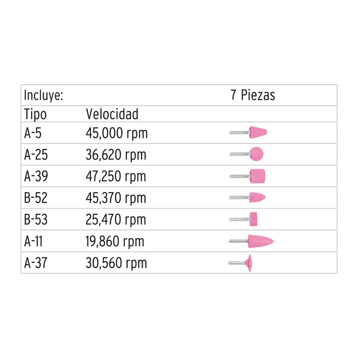 Juego-de-7-piedras-montadas-zanco-1/4",-uso-general,-Truper