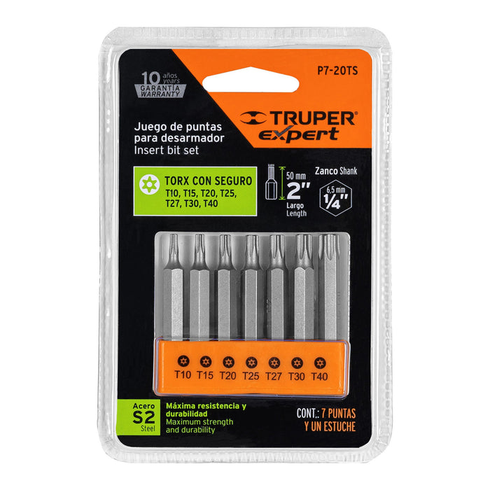 Juego de 7 puntas torx combinadas c/seguro largo 2"