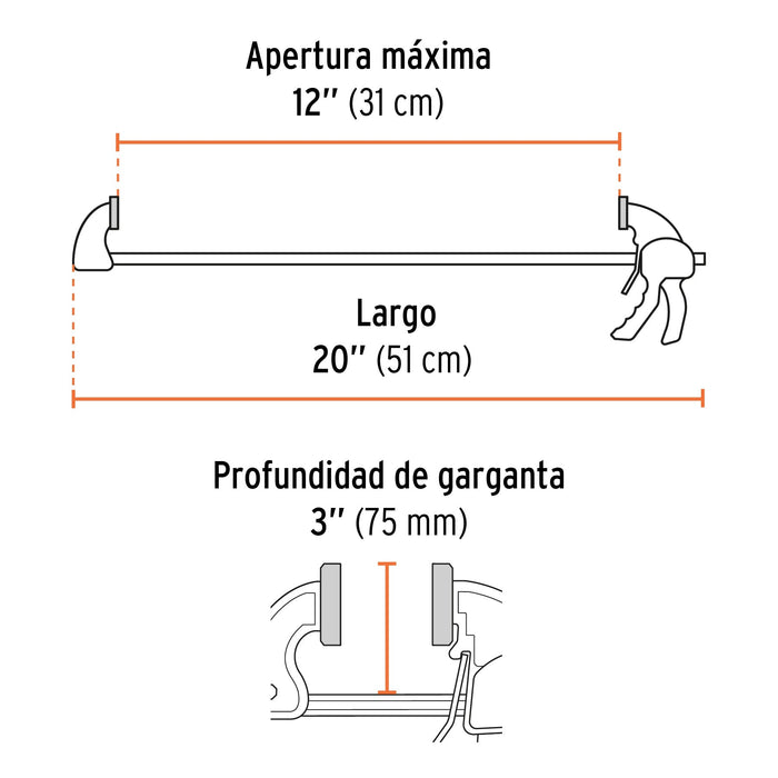Prensa de ajuste rápido 12" uso rudo, cuerpo nylon