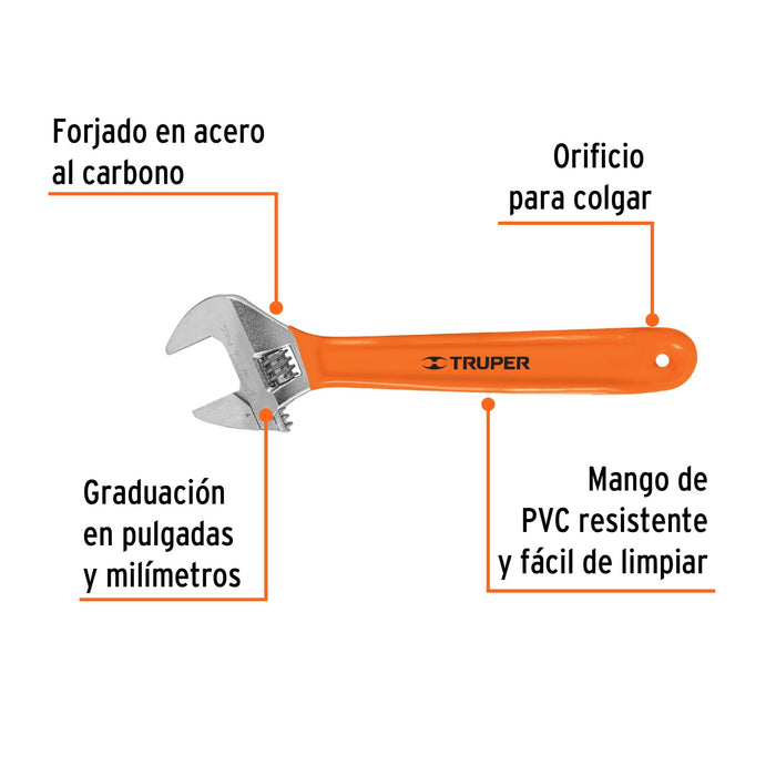 Llave ajustable  12" cromada mango de PVC