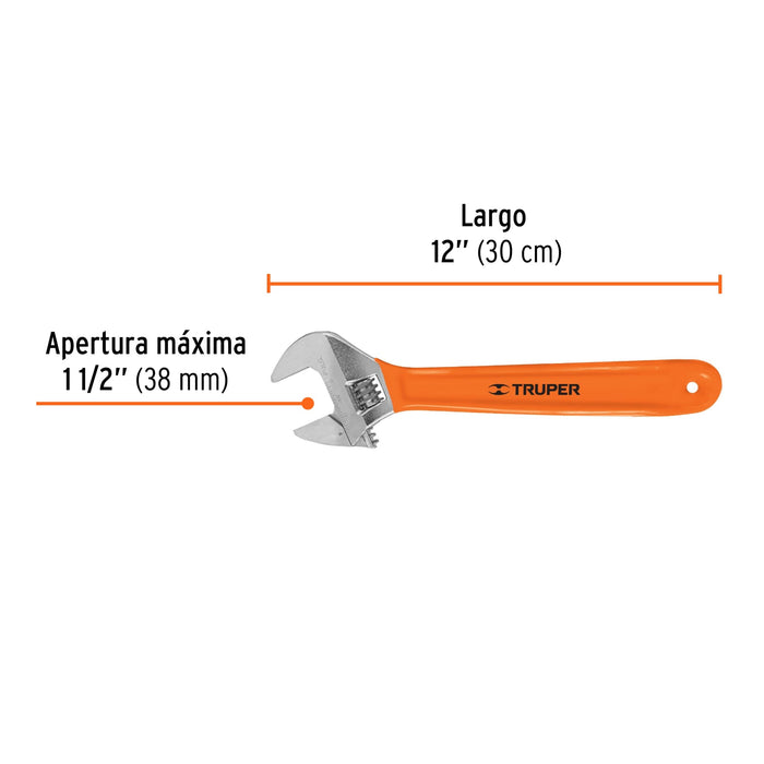 Llave ajustable  12" cromada mango de PVC