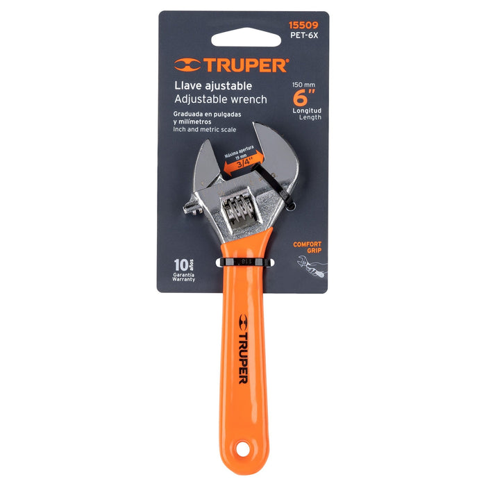 Llave ajustable  6" cromada mango de PVC