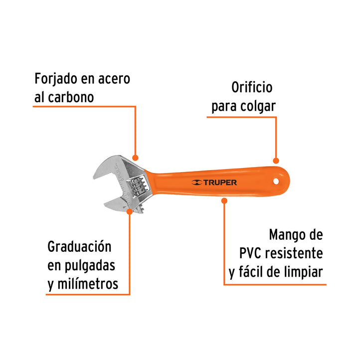 Llave ajustable  6" cromada mango de PVC
