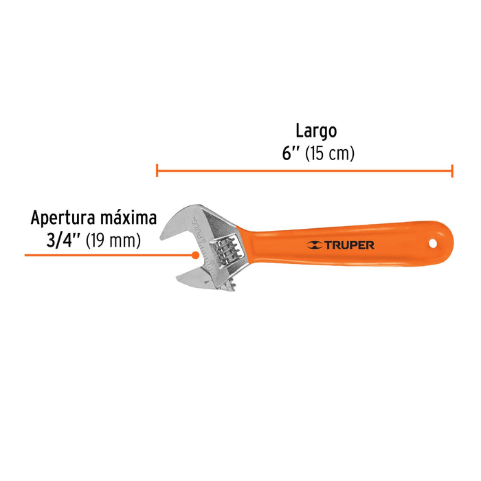 Llave ajustable  6" cromada mango de PVC