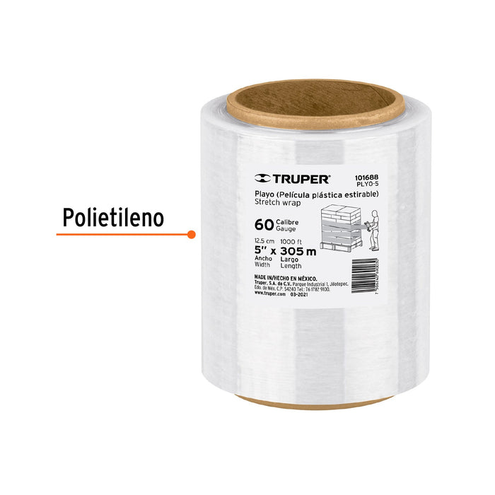 Rollo de 1000 ft película plástica estirable ancho 5" cal 60