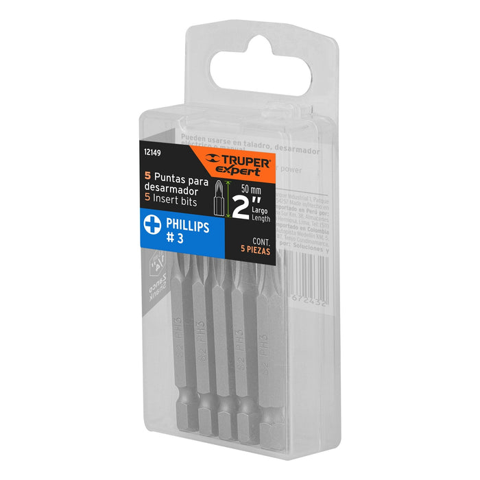 Estuche con 5 puntas de cruz PH3 largo 2"
