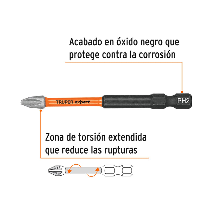 Estuche con 5 puntas de cruz PH2 de impacto largo 3"
