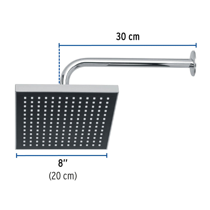 Regadera-cuadrada-8"-acabado-cromo-con-brazo,-Foset