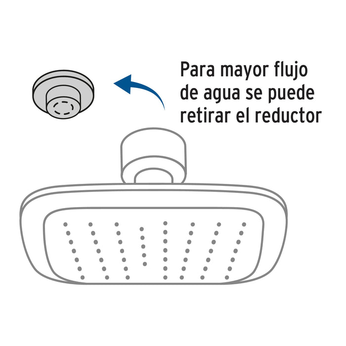 Regadera-cuadrada-plato-ancho-6"-brazo-inox-a-muro,-Foset