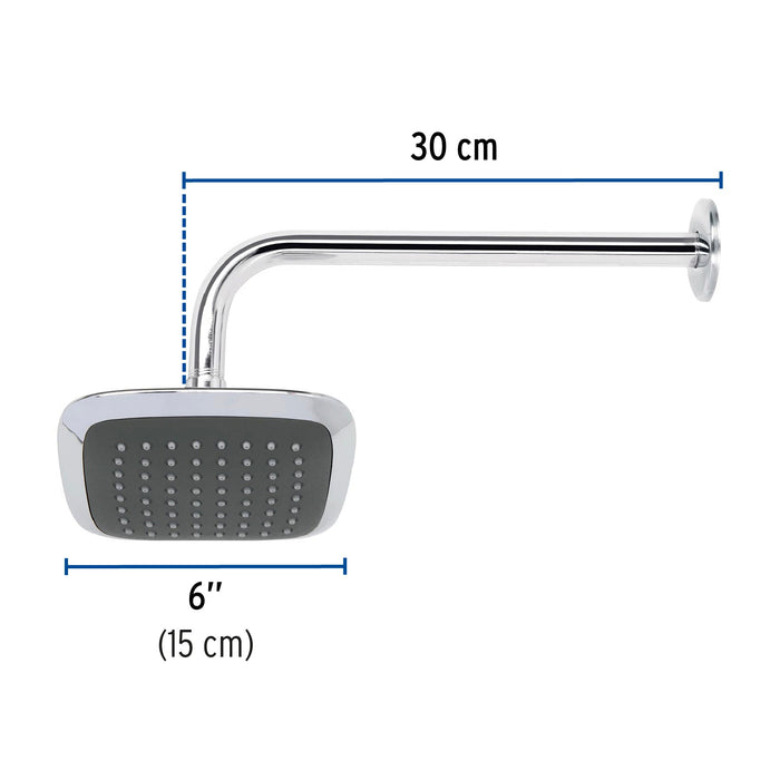 Regadera-cuadrada-plato-ancho-6"-brazo-inox-a-muro,-Foset