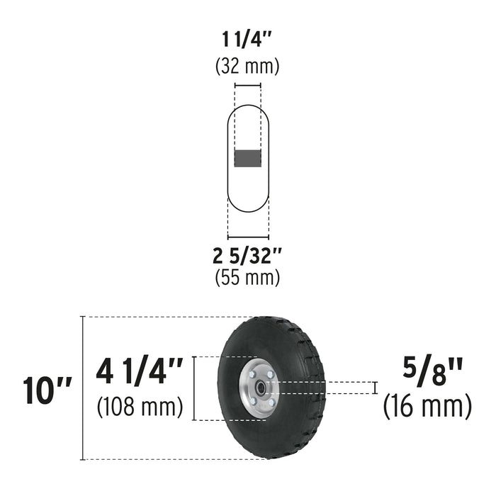 Rueda de hule sólido 10" para diablo, doble balero