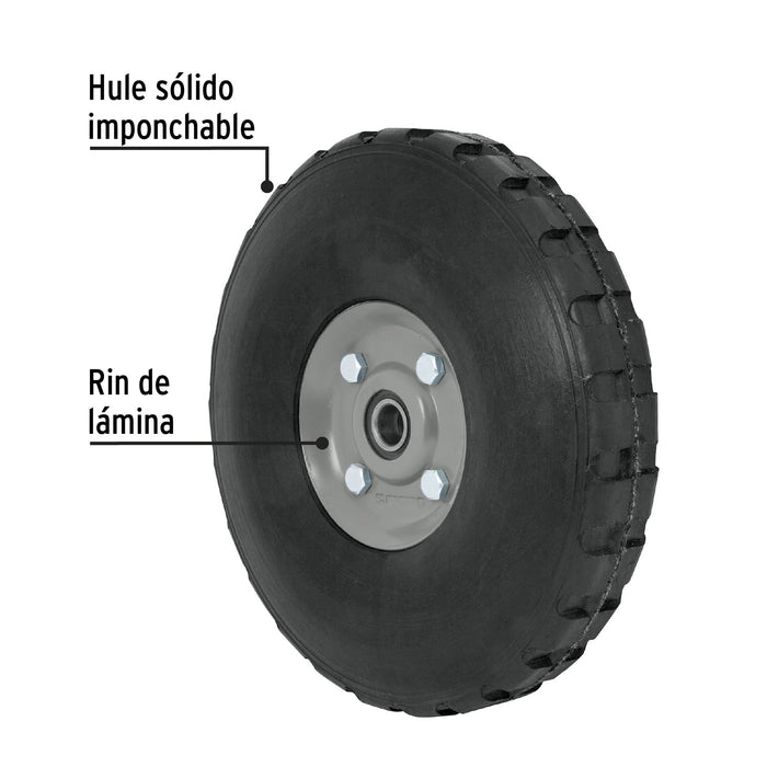 Rueda de hule sólido 10" para diablo, doble balero