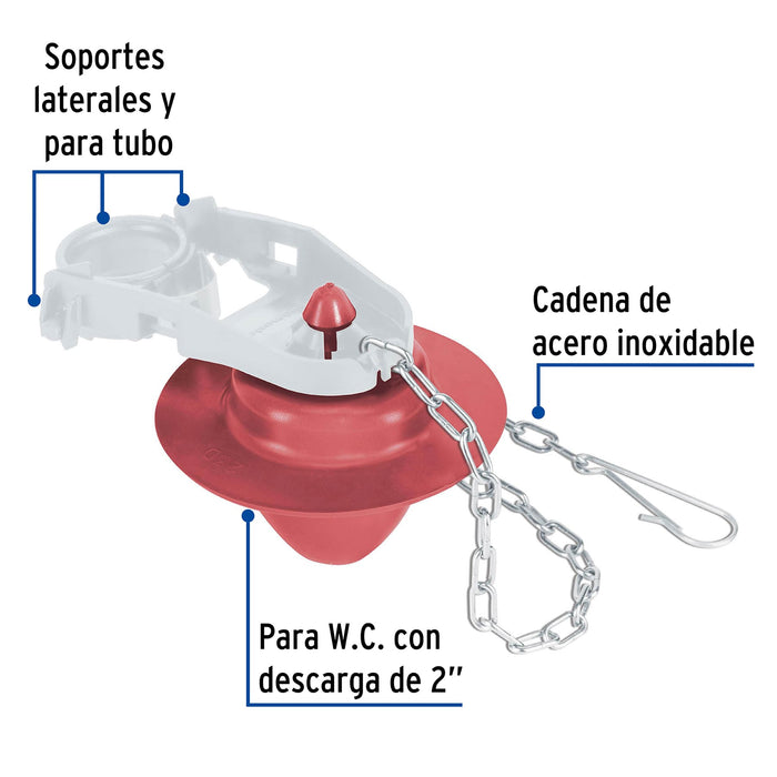 Sapo para WC de 2", silicona c/marco rígido, cadena inox