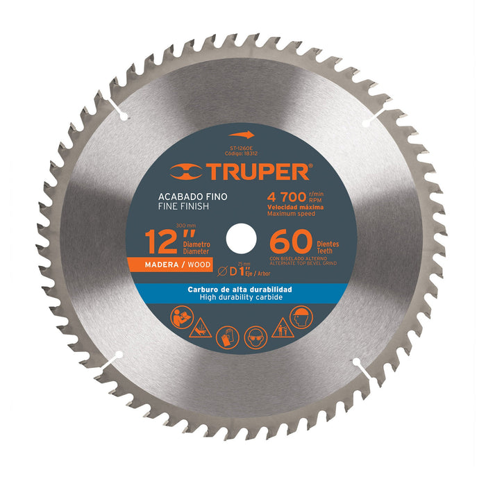 Disco-sierra-12"-para-madera,-60-dientes-centro-1",-Truper