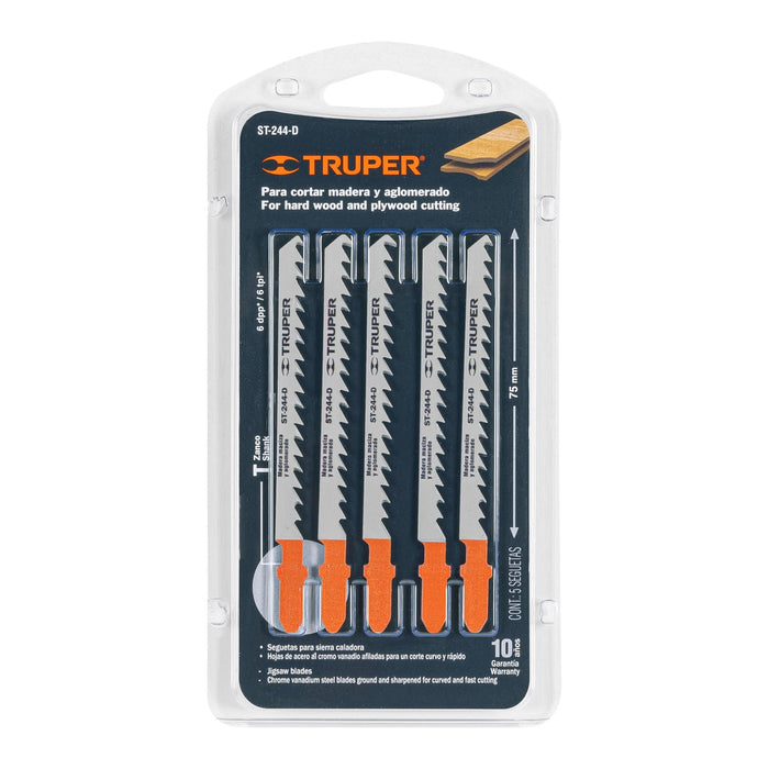 Blíster con 5 seguetas 6 DPP zanco "T" corte curvo madera