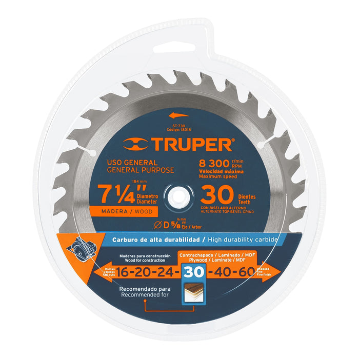 Disco-sierra-7--1/4"-para-madera,-30-dientes-centro-5/8"
