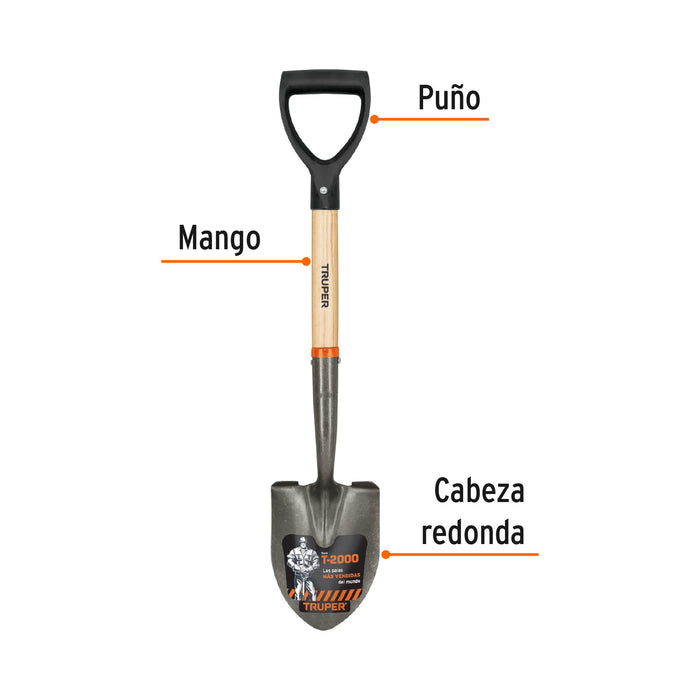 Pala cajuelera redonda, puño "D" mango de madera