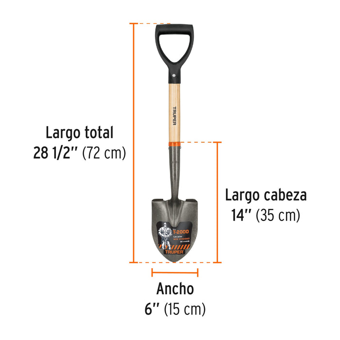 Pala cajuelera redonda, puño "D" mango de madera